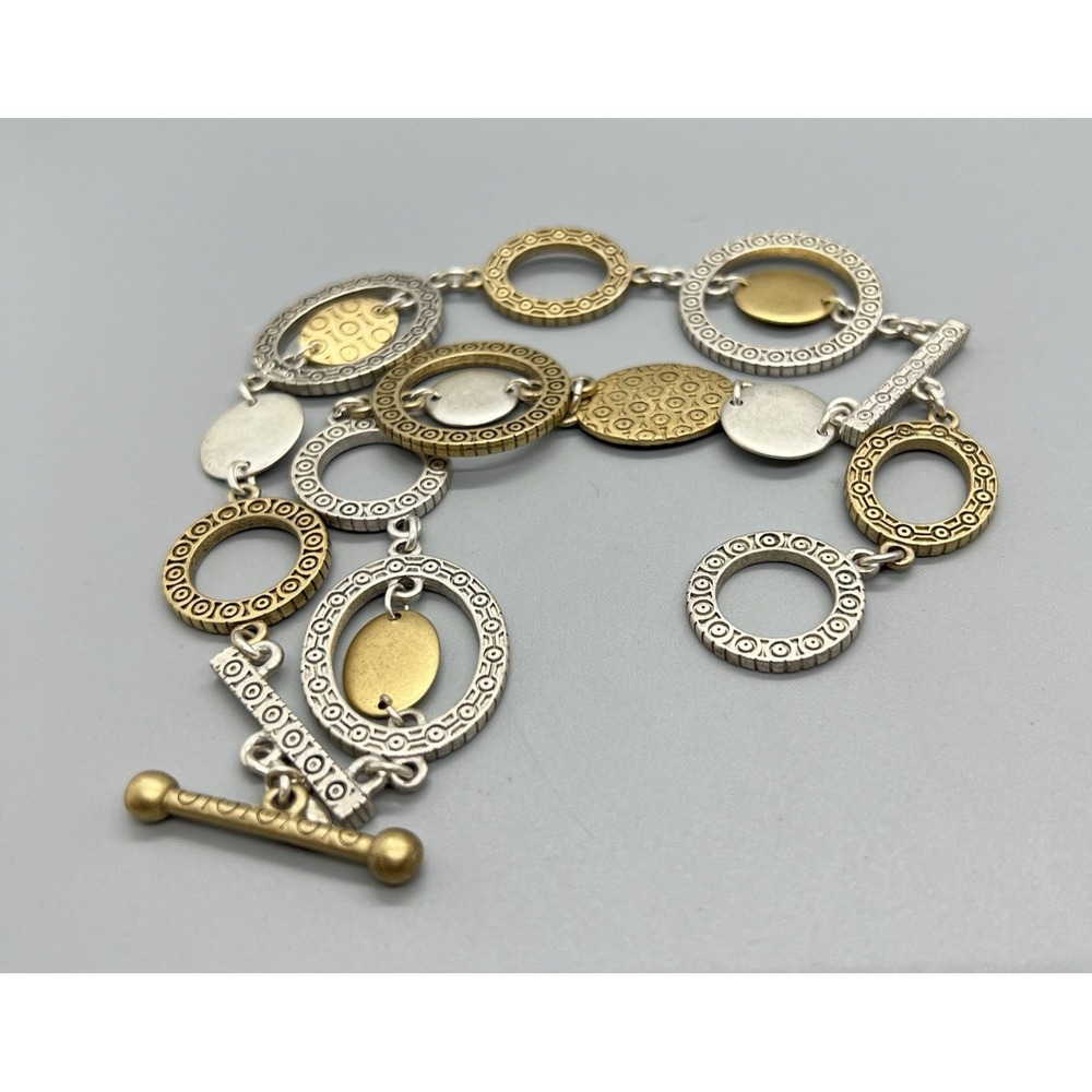 Premier Designs Mixed Metal Link Bracelet Geometric Circles Ovals Toggle Clasp